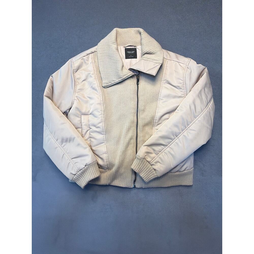 Simply Vera Wang Puffer Jacket w/ Sweater Accents Tan Womens LG - Picture 1 of 9